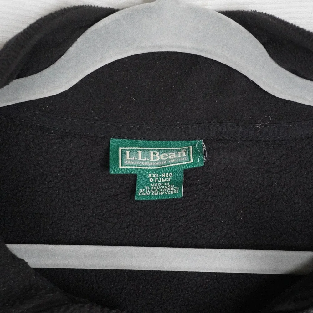 LL‎ Bean Mens XXL Black Full Zip Fleece Jacket Mock Neck 3 Pocket 0FJM3 Hiking